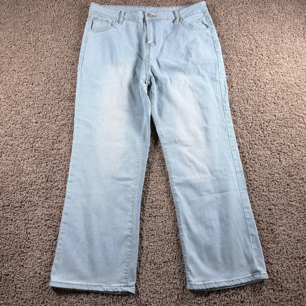 Light Wash Wide Leg Jeans Large Distressed Denim Pants jeans‎ high rise Womens